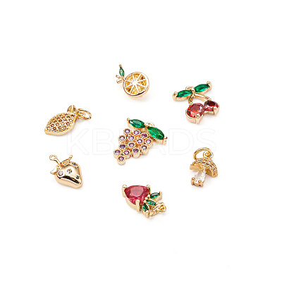 16Pcs 8 Style Brass Micro Pave Gold Cubic Zirconia Charms ZIRC-FW0001-01-1