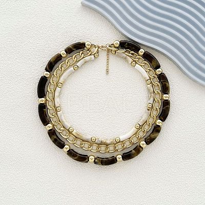 Resin Curved Tube & Plastic & Alloy Twisted Chain 3 Layer Necklaces NJEW-Q038-02G-1