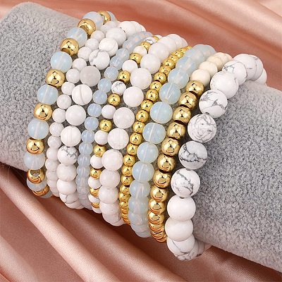 10Pcs 10 Styles Round Natural Dyed Malaysia Jade & White Jade BJEW-SW001578-1