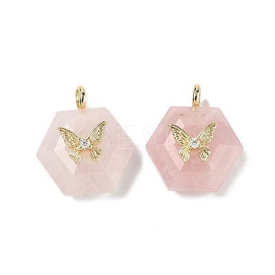 Natural Rose Quartz Faceted Pendants G-P585-01G-09-1