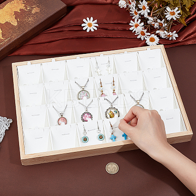 24 Grids Bamboo Pendant Display Trays with PU Imitation Leather Display Cards ODIS-WH0086-091A-02-1