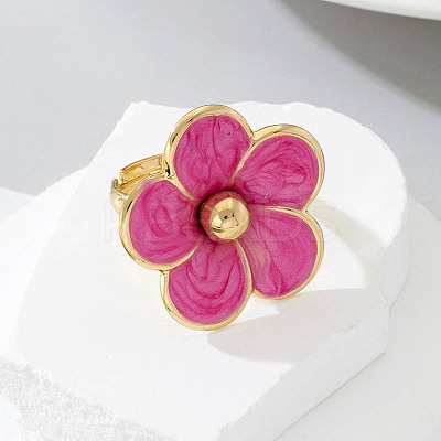Flower Alloy Enamel Finger Rings for Women FS-WG5F22E-01-1