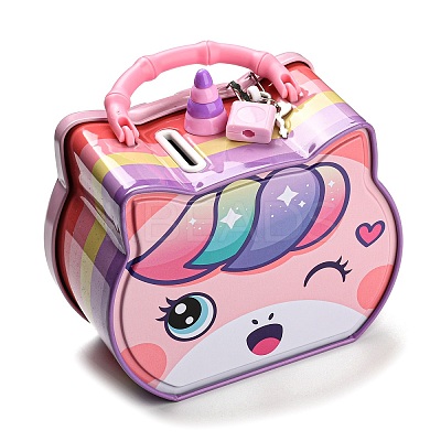 Unicorn Head Iron Money Banks for Kids LS-AJEW-G053-01A-1