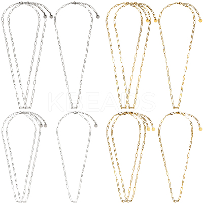 12Pcs 4 Styles 304 Stainless Steel Paperclip Chain Necklaces NJEW-SC0001-56-1