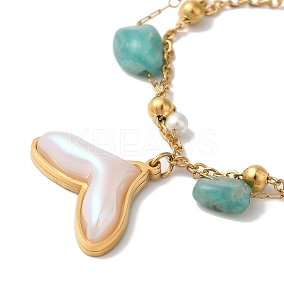 Summer Beach Nuggets Natural Amazonite & Imitation Pearl Multi-Strand Bracelets BJEW-P326-06A-G-1