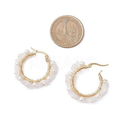 Shell Pearl & Acrylic Beaded Flower Hoop Earrings EJEW-TA00747-1