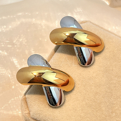 304 Stainless Steel Two Tone Stud Earrings EJEW-G422-04GP-02-1