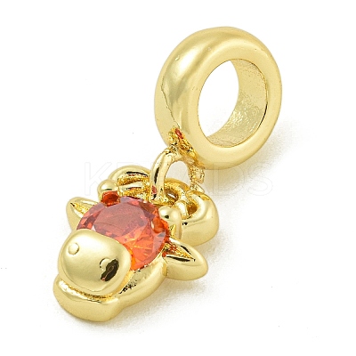 Rack Plating Brass Pave Orange Red Cubic Zirconia Cattle Head European Dangle Charms KK-Z067-47G-1