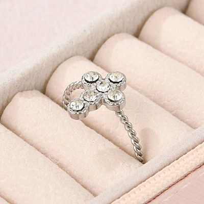 304 Stainless Steel Crystal Rhinestone Cuff Rings for Women RJEW-G338-03P-1
