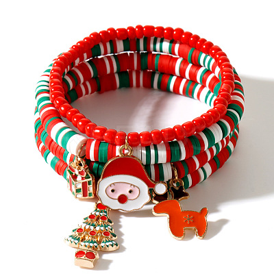 Christmas 304 Stainless Steel Enamel Christmas Tree & Reindeer & Gift Bracelets LQ5841-5-1
