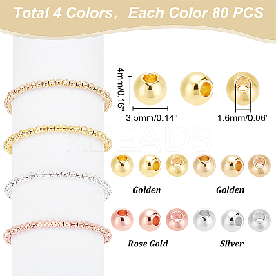 320Pcs 4 Style Brass Solid Beads KK-PH0009-18-1