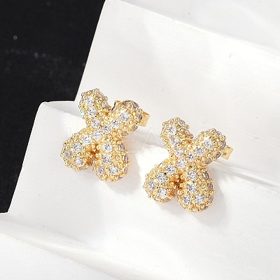 Brass Micro Pave Cubic Zirconia Stud Earrings EJEW-Z091-04G-X-1