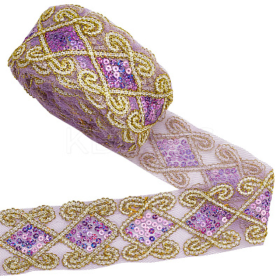 10 Yards Polyester Lace Ribbon with Paillette OCOR-WH0090-050B-1