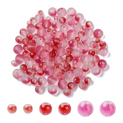 150Pcs 3 Styles Frosted Spray Painted Glass Beads Strands GLAA-YW0004-34C-1