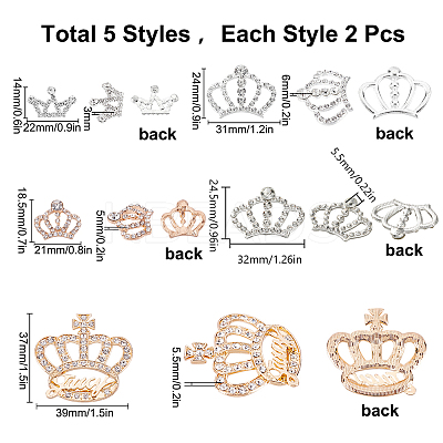 10Pcs 5 Style Alloy Rhinestone Cabochons ALRI-SC0001-18-1