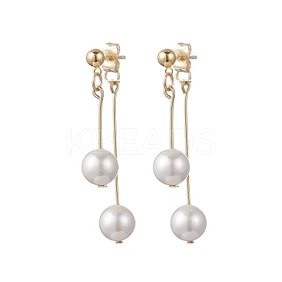 304 Stainless Steel Shell Pearl Round Bead Tassel Stud Earrings EJEW-JE06662-1