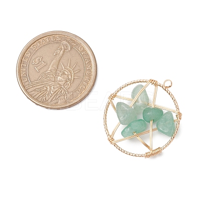 Natural Green Aventurine Nuggets Copper Wire Wrapped Flat Round Pendants PALLOY-JF03038-04-1