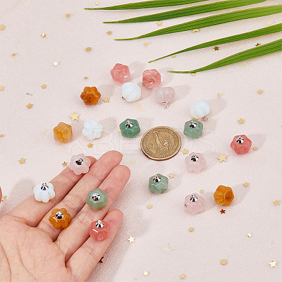 20Pcs 5 Styles Natural & Synthetic Mixed Gemstone Pumpkin Charms with Platinum Plated Brass Loops PALLOY-FH00025-1