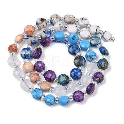 Dyed Natural White Jade & Red Netstone & Quartz Crystal & K2 Stone & Synthetic Turquoise Beads Strands G-Z135-B03-1