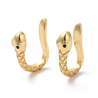 Rack Plating Brass Snake Cuff Earrings with Rhinestone EJEW-D061-33G-1