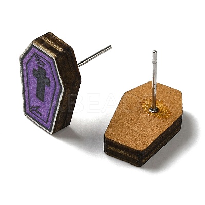Wood Stud Earrings EJEW-Z054-02K-1