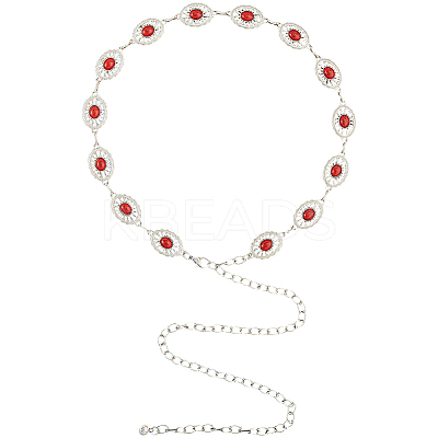 1Pc Alloy with Resin Imitation Turquoise Oval Link Chain Belts AJEW-CY0001-79A-1