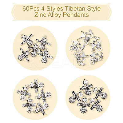 60Pcs 4 Styles Tibetan Style Zinc Alloy Pendants TIBEP-FS0001-35-1