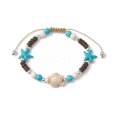 Starfish & Tortoise Synthetic Turquoise Braided Bead Bracelet BJEW-JB09967-01-1
