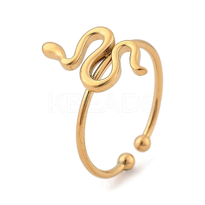 Snake 304 Stainless Steel Open Cuff Ring for Women RJEW-M049-02G-1