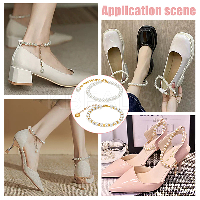 2 Pairs 2 Styles Women's Detachable ABS Plastic Imitation Pearl Beaded Shoe Laces for High Heels DIY-PH0022-88B-1