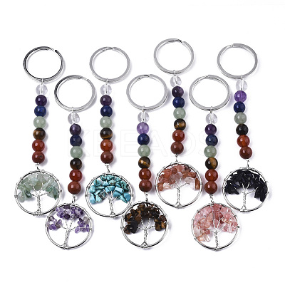Natural Gemstone Chips Chakra Keychain G-N0326-004-1