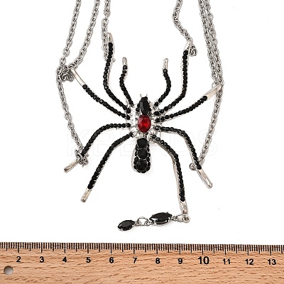 Alloy Jet Rhinestone Halloween Spider Pendant 3 Layer Choker Necklaces for Women LS-NJEW-P336-01P-1