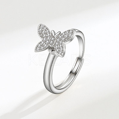 Adjustable Brass Pave Cubic Zirconia Enamel Rotating Finger Rings for Women FS-WGAC909-01-1