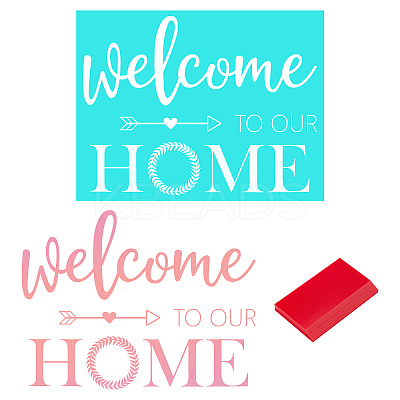 2Pcs Word Welcome to Our Home Pattern Self-Adhesive Silk Screen Printing Stencil DIY-GF0004-09-1