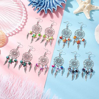 5Pairs 5 Colors Alloy & Synthetic Turquoise Chandelier Earrings EJEW-JE06339-02-1
