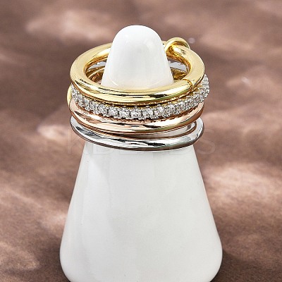 Brass Micro Pave Cubic Zirconia Plain Band Finger Rings for Women RJEW-P160-01G-MC-1