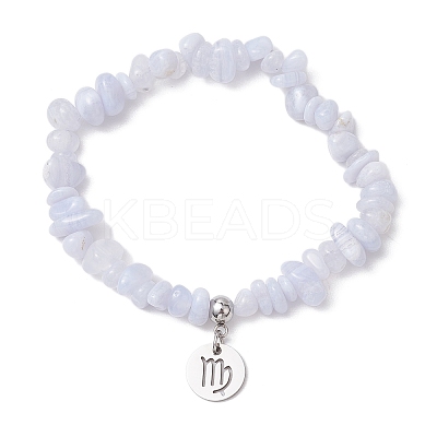 Natural Blue Lace Agate Chip Beaded Stretch Bracelets BJEW-JB11133-08-1