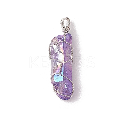 Electroplated Natural Quartz Crystal Pendants PALLOY-JF03363-1