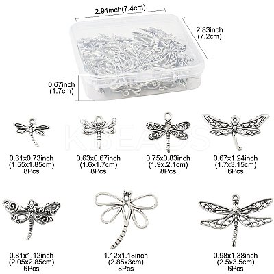 50Pcs 7 Styles Tibetan Style Alloy Dragonfly Pendants TIBEP-FS0001-43-1