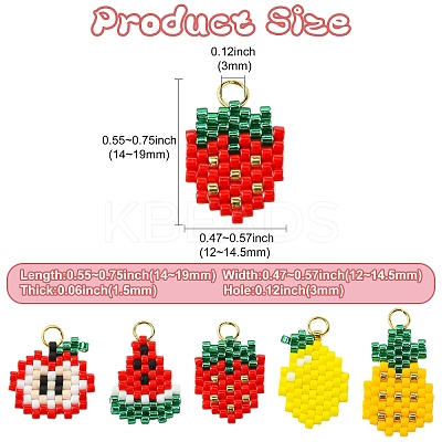5Pcs 5 Styles Glass Seed Beaded Pendants PALLOY-CJ00126-1
