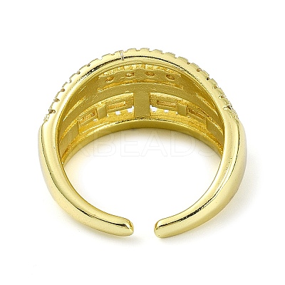Brass with Cubic Zirconia Open Cuff Ring RJEW-B051-09G-1