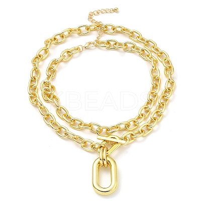 2Pcs 2 Styles Golden Aluminum Pendant Necklaces Set NJEW-P289-02B-G-1