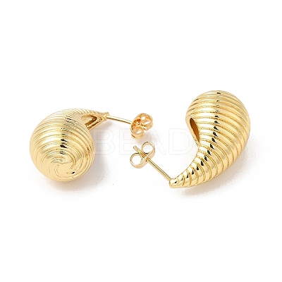 Rack Plating Brass Teardrop with Stripe Stud Earrings EJEW-R150-03G-1