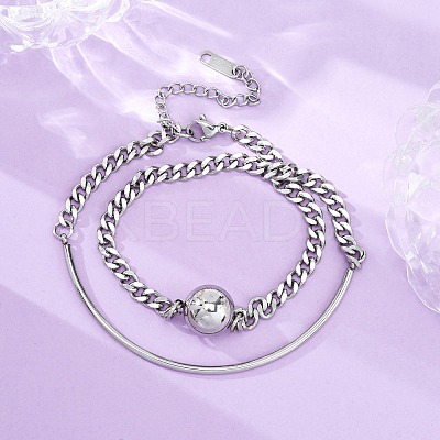 304 Stainless Steel Curb Chain Wrap Bracelets for Women BJEW-A036-12P-1