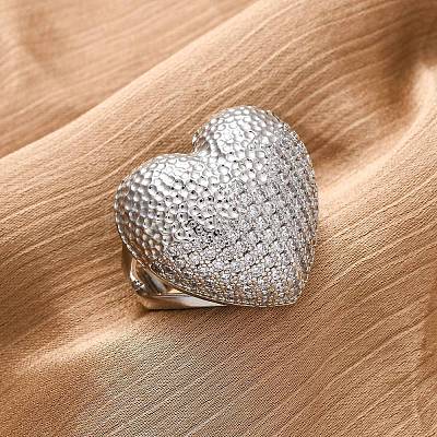 Brass Micro Pave Cubic Zirconia Adjustable Open Cuff Rings for Women RJEW-A072-02P-1
