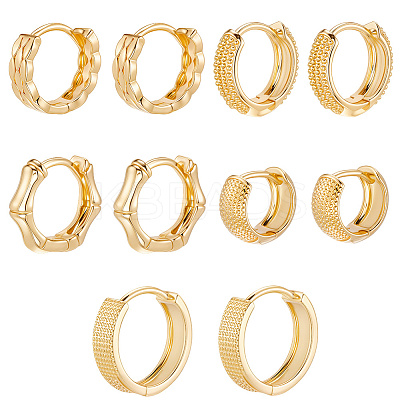 5 Pairs 5 Style Rack Plating Ring Brass Hoop Earrings for Women EJEW-BBC0001-97-1