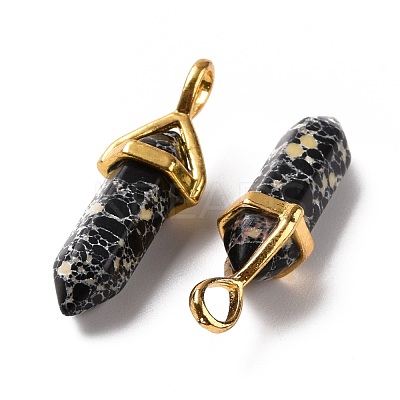 Synthetic Black Imperial Jasper Pointed Pendants G-K329-19G-1