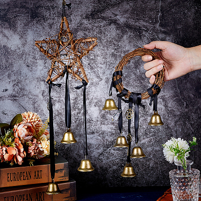 2Pcs 2 Style Rattan & Iron Witch Bells Wind Chimes Door Hanging Pendant Decoration WICR-GF0001-01-1