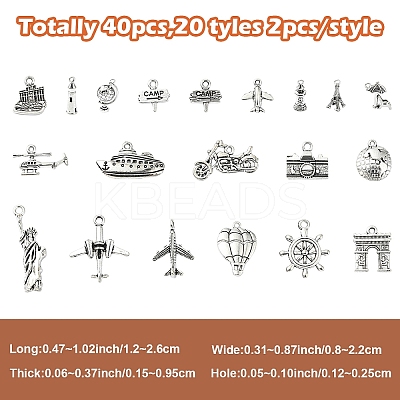 40Pcs 20 Styles Tibetan Style Alloy Pendants FIND-YW0005-28-1