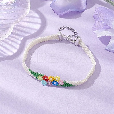 Flower Glass Seed Beads Beaded Bracelets BJEW-JB10706-1